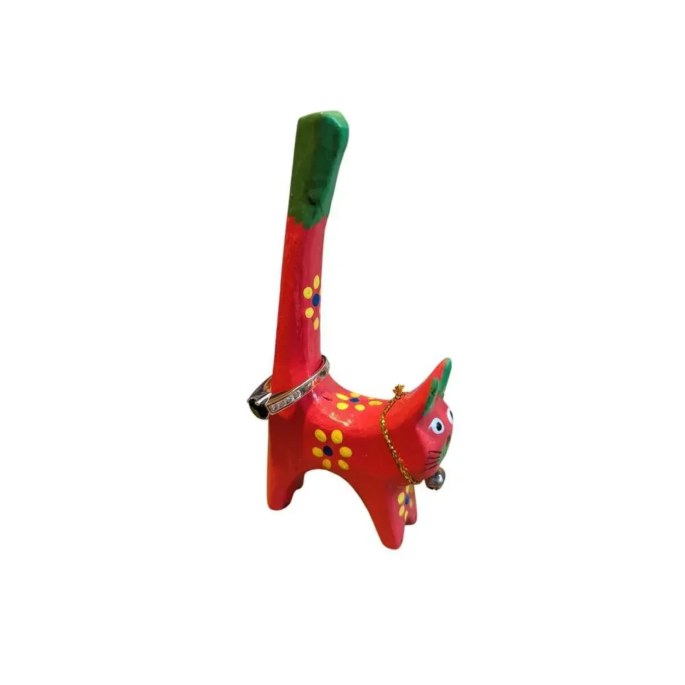 Colorful Handmade Wooden Cat Ring Holder